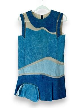 Toga Archives Denim & Mesh Patchwork Dress Size IT 36 US 0-2 Avant Garde Japan